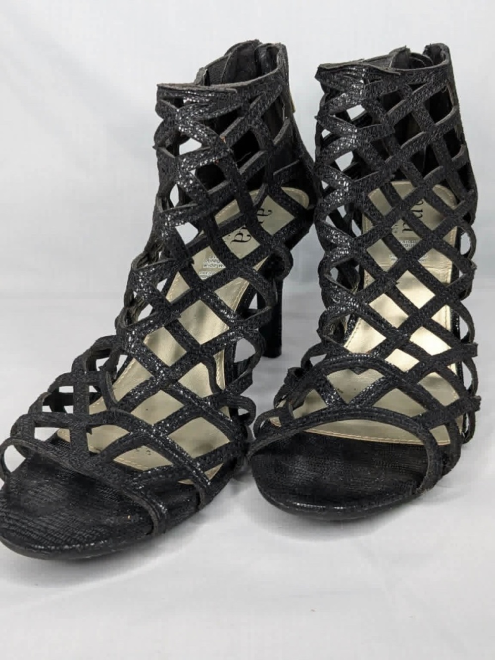 a.n.a A New Approach Black Caged Gladiator Open Toe Heels Size 9.5